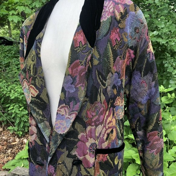 Vtg Oversized Floral Tapestry Blazer Women's 6 Coat Velvet Collar 90's 80's - Picture 2 of 8